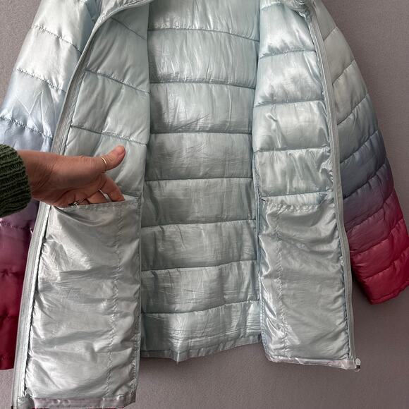 Woman Within Hooded Puffer Jacket Pink Blue Ombre Size Large Plus 18 / 20 - Picture 3 of 10